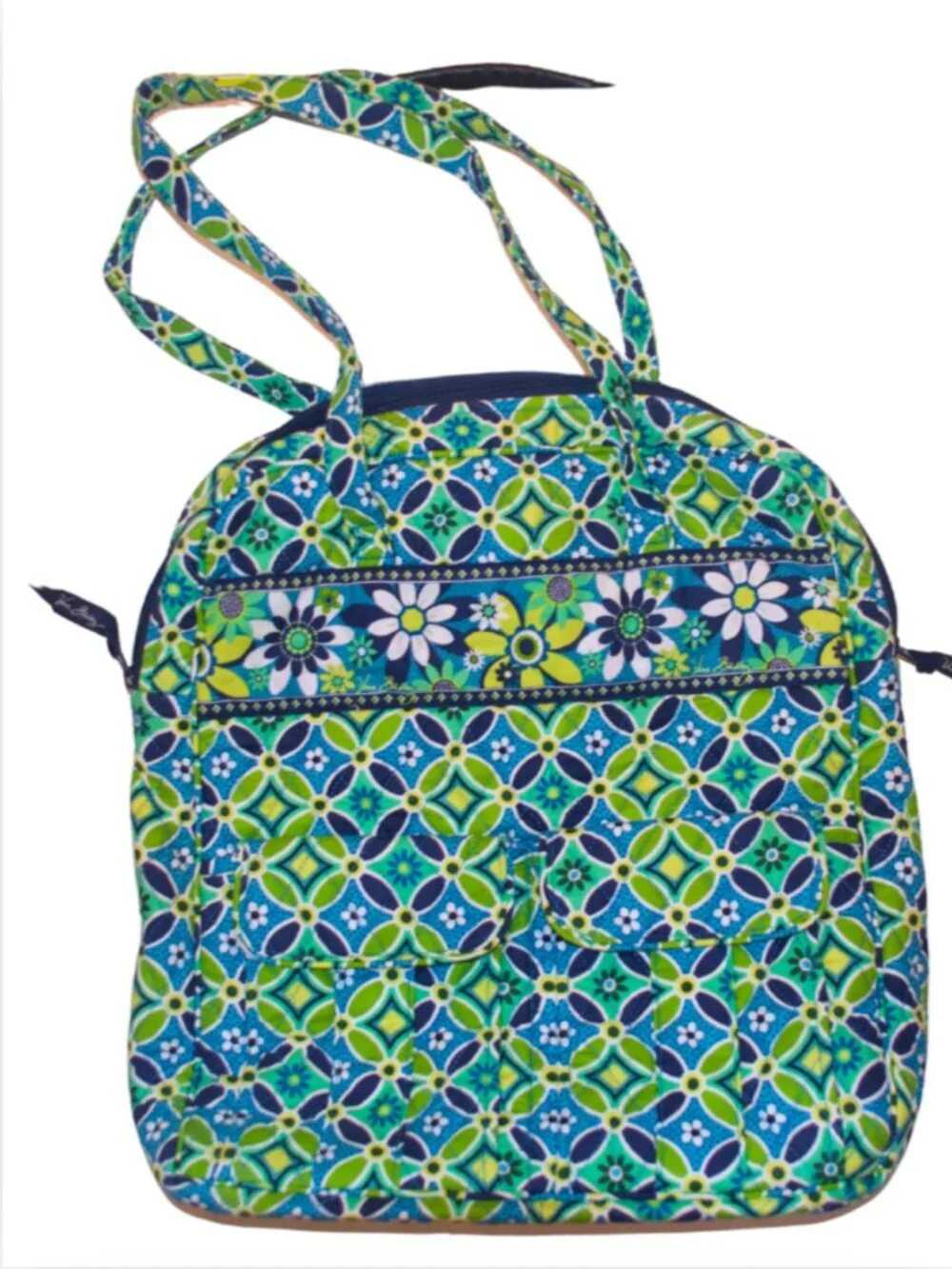 Vera Bradley Tall Zip Quilted Tote in Blue Green “Daisy Daisy”Pattern